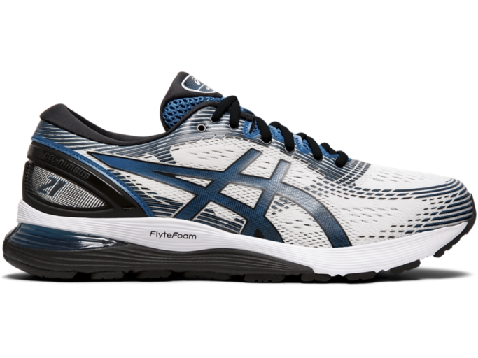 Men's GEL-NIMBUS 21 (2E) | White/Deep Sapphire | Running Shoes | ASICS