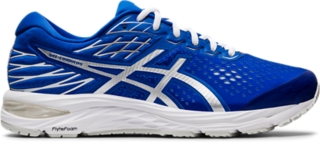 White and blue running on sale shoes