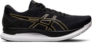 black and gold asics running shoes