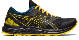 Men s GEL EXCITE TRAIL Black Golden Yellow Running Shoes ASICS