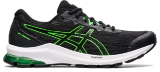 Black and green asics running shoes best sale