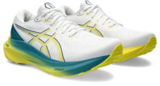 White and yellow asics running shoes sale