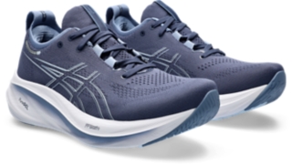  ASICS Hombre Gel-Nimbus 9 Talla: 10.5, Anchura: D, Color:  Plata/Azul, Plateado/Azul : Ropa, Zapatos y Joyería