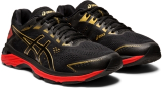 Black and gold asics running shoes online