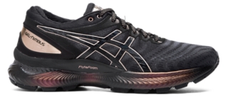 black and rose gold asics womens