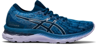 Women's GEL-NIMBUS 23 KNIT | Grey Floss/Mako Blue | Running Shoes | ASICS