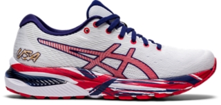 womens red asics running shoes