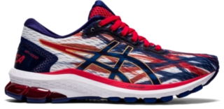 asics red white and blue running shoes