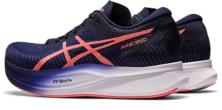  ASICS Women's Magic Speed 2 Running Shoes, 5, Indigo  Blue/Papaya