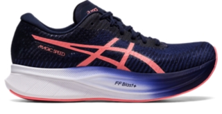  ASICS Women's Magic Speed 2 Running Shoes, 5, Indigo  Blue/Papaya