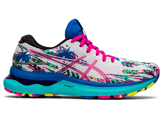 Image 1 of 7 of Women's White/Pink Glo GEL-NIMBUS 24 COLOR INJECTION Women's Running Shoes & Trainers