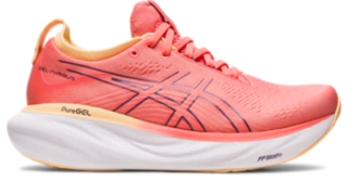 Women's GEL-NIMBUS 25 WIDE, Papaya/Dusty Purple, Running Shoes