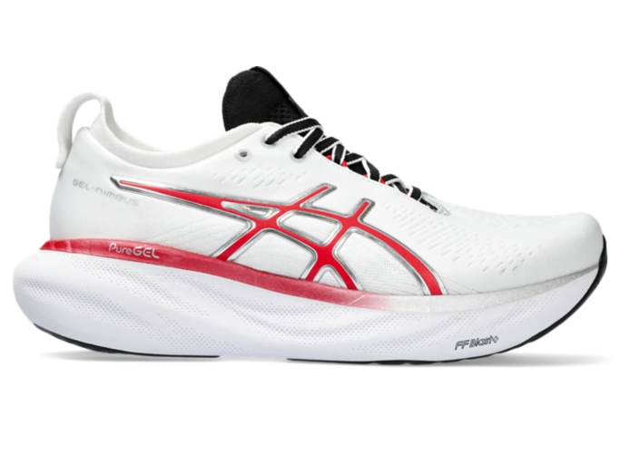 Women s GEL NIMBUS 25 ANNIVERSARY White Classic Red Running