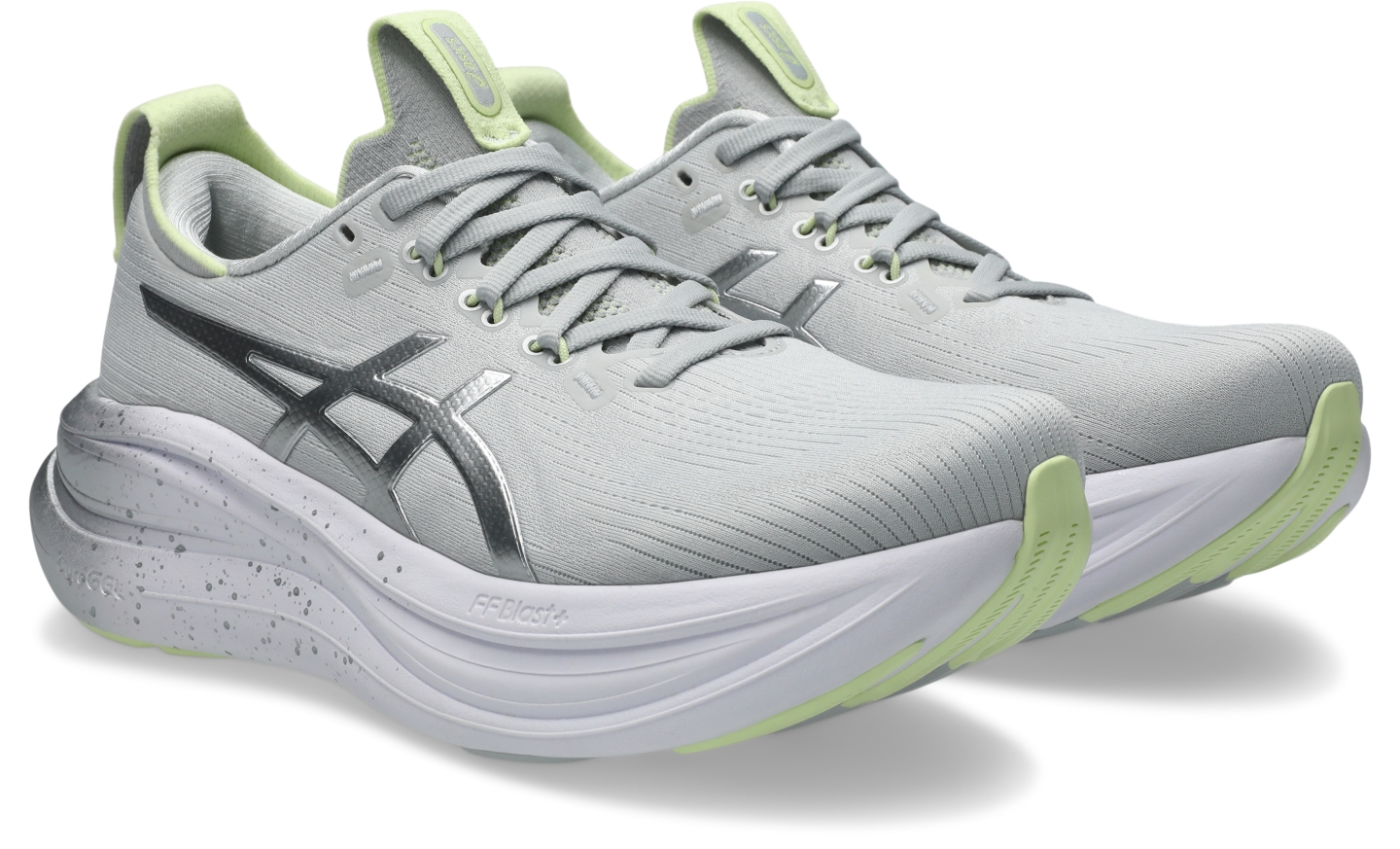 Женские кроссовки ASICS Gel-Nimbus 28 Platinum, цвет: Платиновый / Сияющий зелёный — фото 2