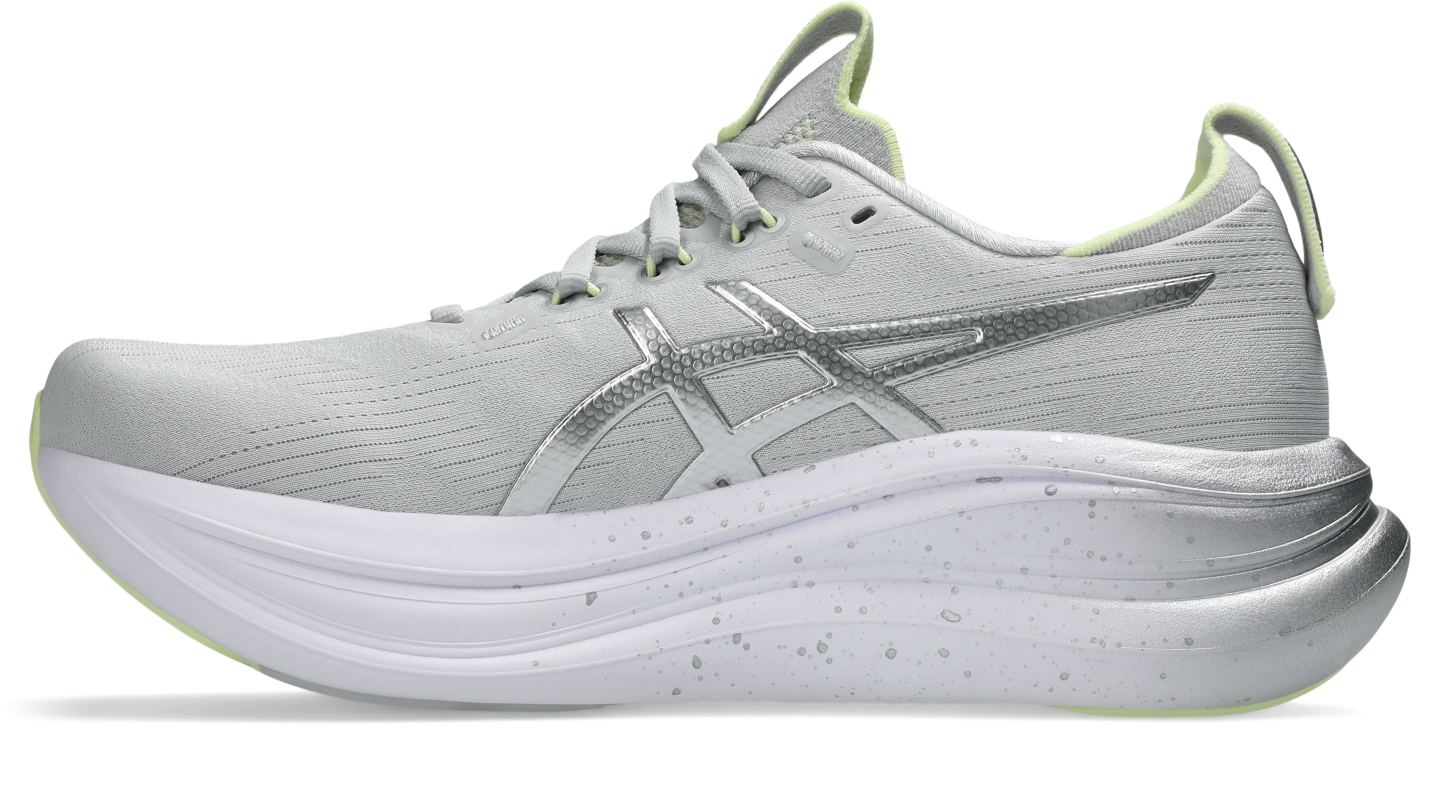 Женские кроссовки ASICS Gel-Nimbus 28 Platinum, цвет: Платиновый / Сияющий зелёный — фото 4