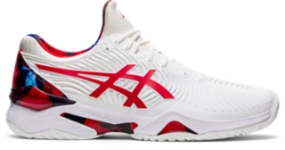 Asics red hot sale tennis shoes