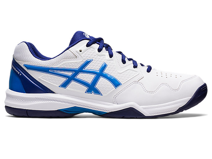 Image 1 of 7 of Men's White/Electric Blue GEL-DEDICATE 7 Men's Tennis Shoes