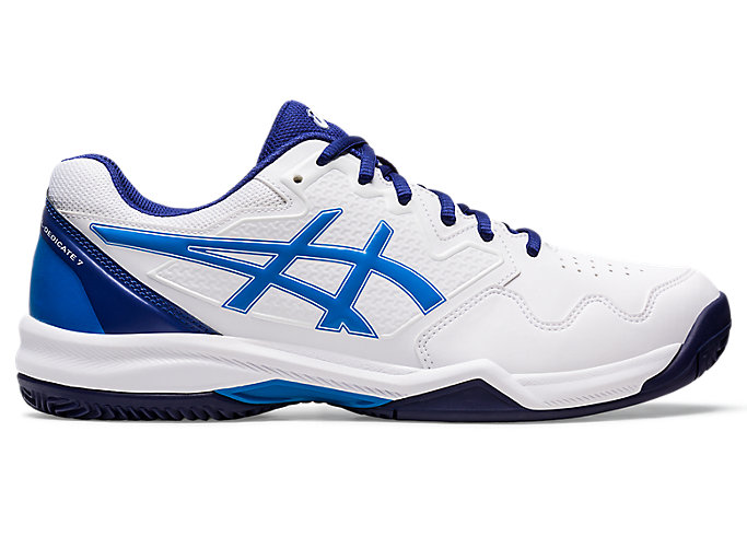 Image 1 of 7 of Men's White/Electric Blue GEL-DEDICATE 7 CLAY Men's Tennis Shoes & Trainers