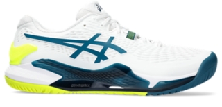 Men s GEL RESOLUTION 9 White Restful Teal Tennis Shoes ASICS