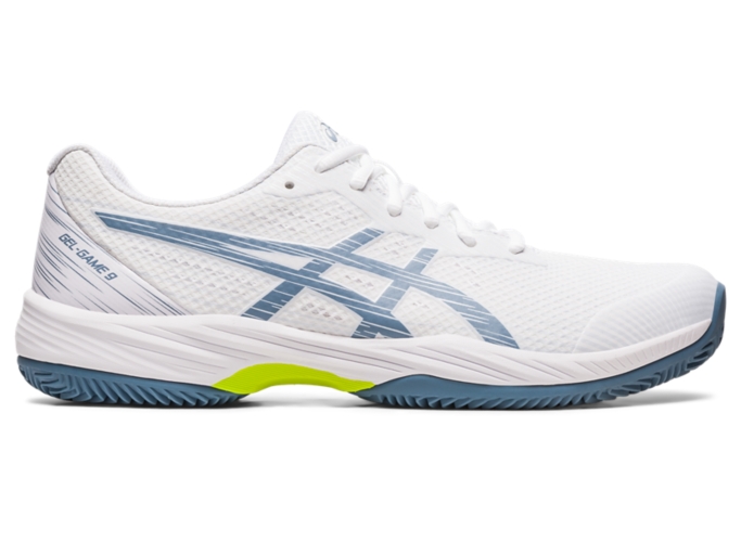 Men s GEL GAME 9 CLAY OC White Steel Blue Tennis Shoes ASICS