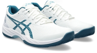 Men s GEL GAME 9 CLAY OC White Restful Teal Tennis Shoes ASICS