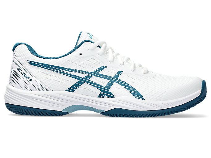 Image 1 of 7 of Men's White/Restful Teal GEL-GAME 9 CLAY/OC Men's Tennis Shoes