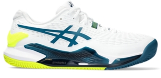 Men's GEL-RESOLUTION 9 CLAY, White/Restful Teal, Tennis Shoes