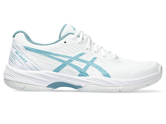 Image 1 of 7 of Women's White/Gris Blue GEL-GAME 9 Women's Tennis Shoes