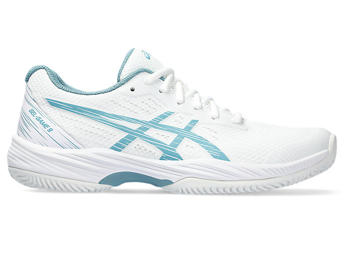 Image 1 of 7 of Women's White/Gris Blue GEL-GAME 9 CLAY/OC Women's Tennis Shoes