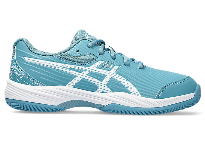 Image 1 of 7 of Kids Gris Blue/White GEL-GAME 9 CLAY/OC Kids' Tennis Shoes