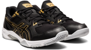 Men s GEL ROCKET 10 Black Pure Gold Volleyball Shoes ASICS