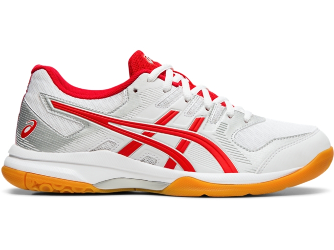 Women s GEL ROCKET 9 White Classic Red Volleyball Shoes ASICS