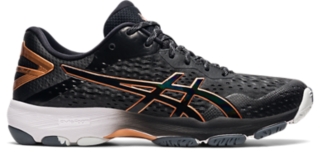 Asics black online netball shoes