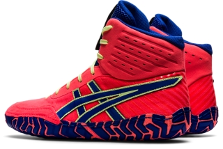 Asics aggressor red white hotsell and blue