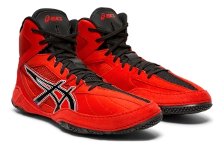 Black and red store asics wrestling shoes