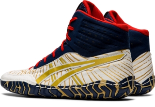 asics aggressor red black gold