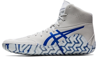 Men s AGGRESSOR 5 White Lapis Lazuli Blue Wrestling Shoes ASICS