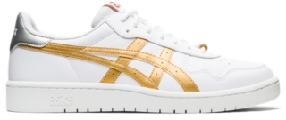 asics white and gold