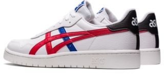 Asics white store red blue