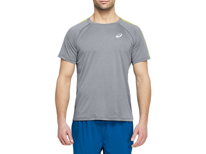 Image 1 of 6 of Men's Piedmont Grey/Sour Yuzu STRIPE SS TOP Men's Sports Short Sleeve Shirts