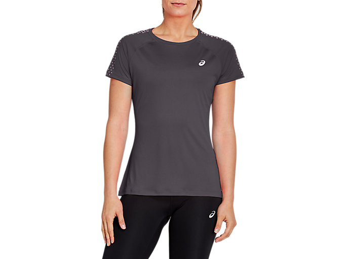 Image 1 of 6 of Women's Dark Grey/Soft Lavender STRIPE SS TOP Women's Sports Short Sleeve Shirts