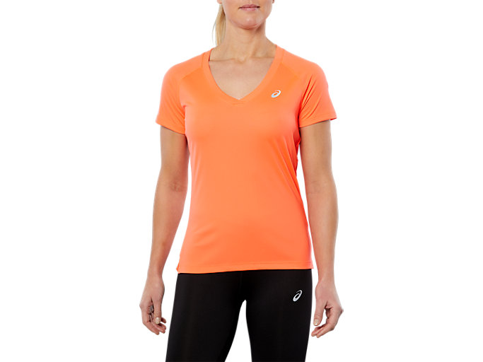 Image 1 of 7 of Women's FLASH CORAL SPORT V-NECK SS TOP