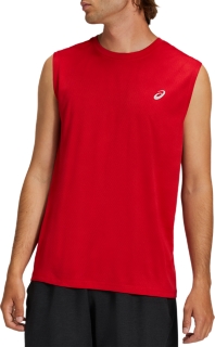 MEN'S SLEEVELESS PR LYTE TOP Classic Red Linear Illusion Print