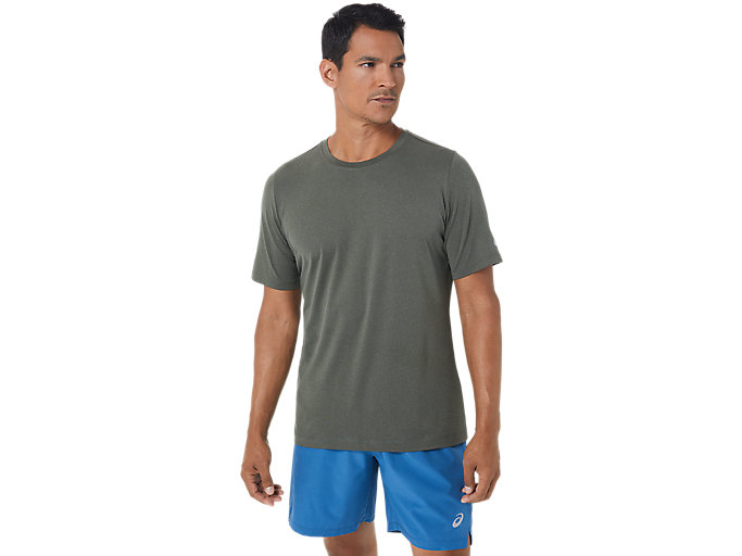 Image 1 of 5 of MEN'S SHORT SLEEVE HEATHER TECH TOP color Mantle Green Heather