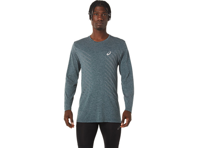 Image 1 of 6 of Men's Saxon Green Heather/Stone Grey SEAMLESS LS TOP T-Shirt A Maniche Lunghe