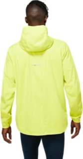 Asics mens accelerate wind and waterproof hooded running jacket sulphur spring hot sale