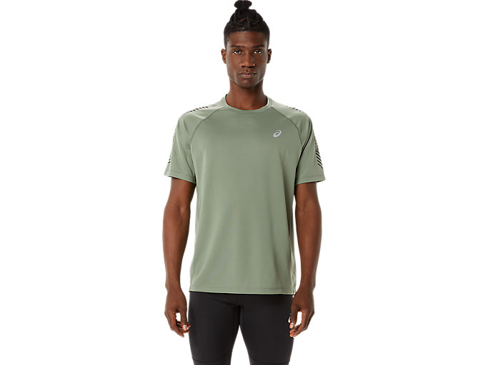 Image 1 of 7 of Men's Lichen Green/Performance Black ICON SS TOP Men's Sports Short Sleeve Shirts