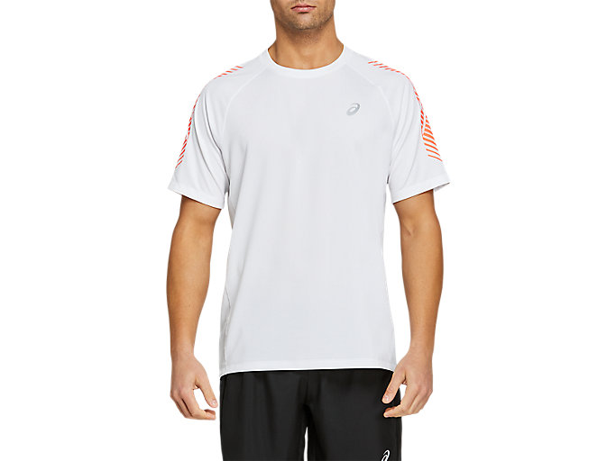 Image 1 of 6 of Men's Brilliant White/Flash Coral ICON SS TOP T-shirts à manches courtes pour hommes