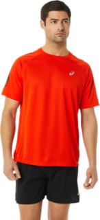 MEN\'S ICON SHORT SLEEVE TOP | Cherry Tomato/Performance Black | T-Shirts &  Tops | ASICS