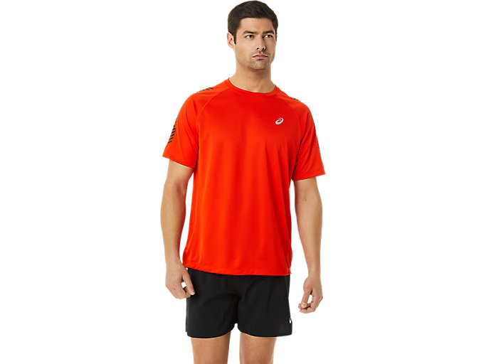 Image 1 of 7 of Men's Cherry Tomato/Performance Black ICON SS TOP Men's Sports Short Sleeve Shirts
